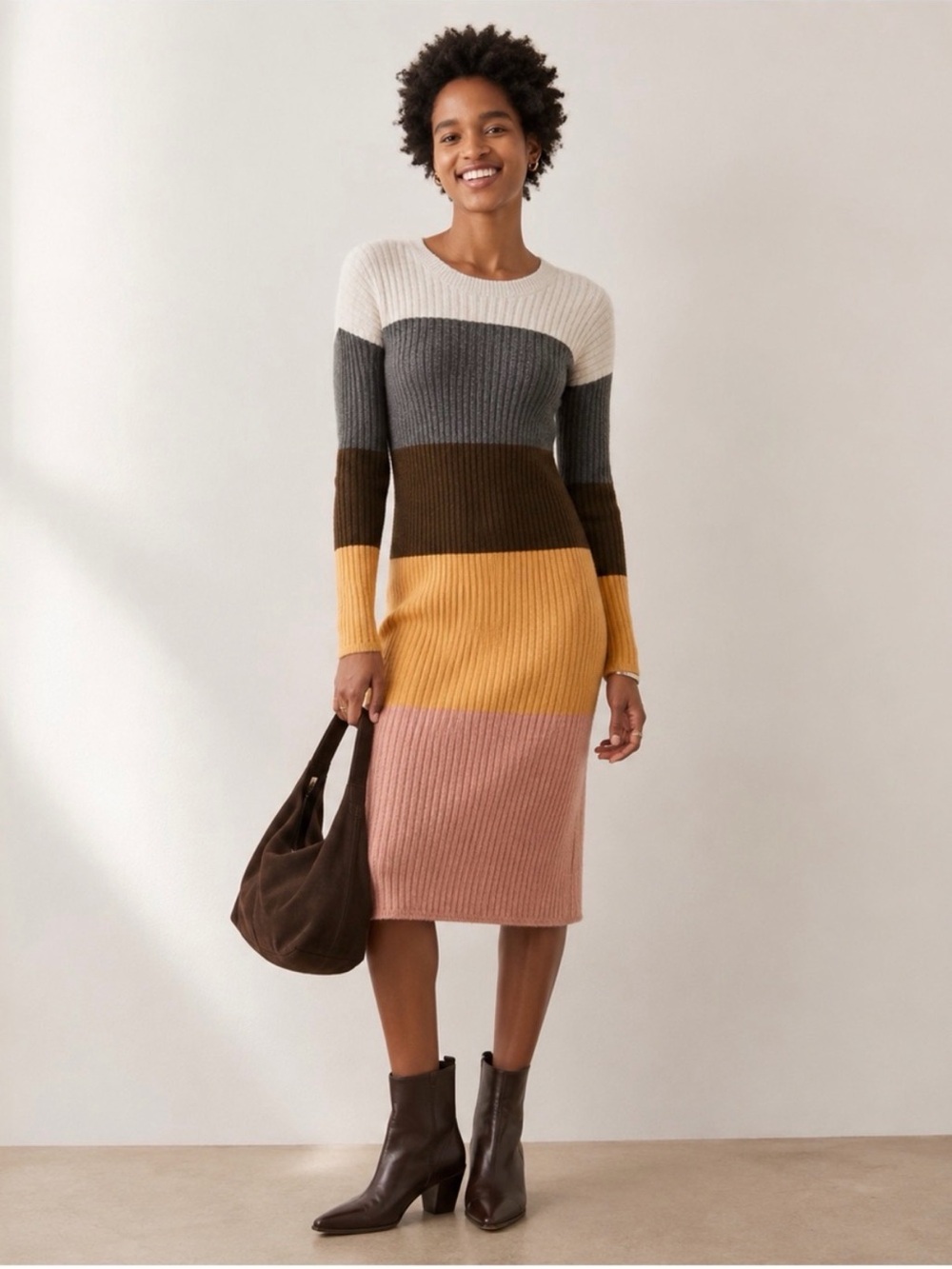 Madewell wool blend colorblock midi sweater dress fall